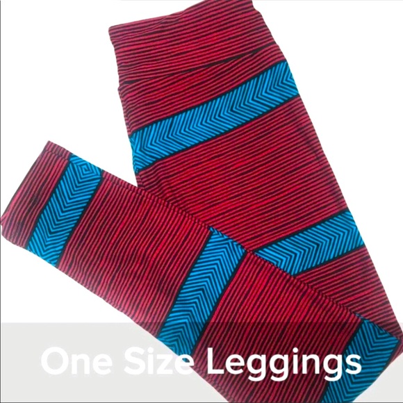 LULAROE BURGUNDY w/ BLUE STRIPES LEGGINGS - Picture 1 of 2